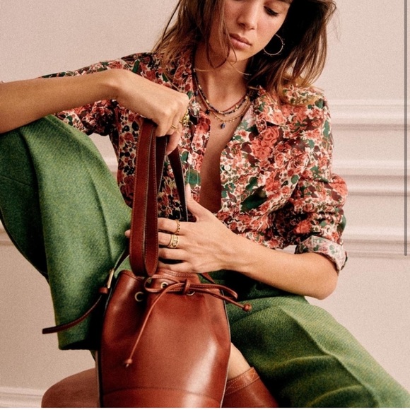 Sezane PIERRO SHIRT in mini Flowers Peach and Green - Picture 3 of 8